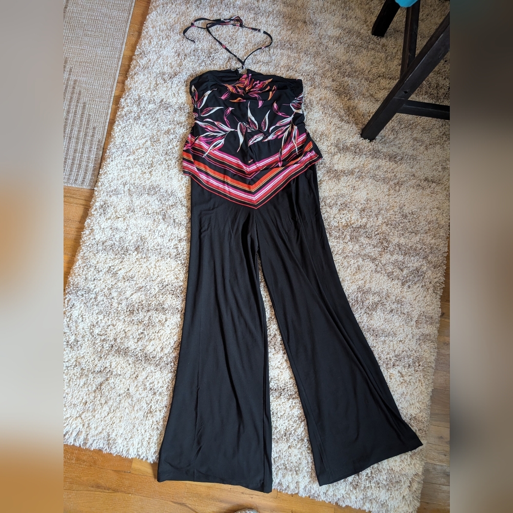 VENUS Black and Multicolor Halter Jumpsuit